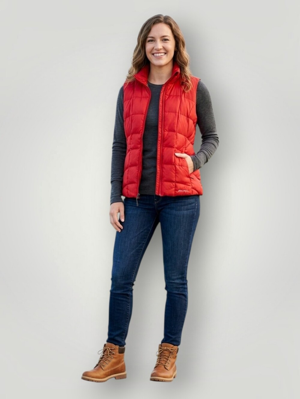 Eddie Bauer EB650 Womens Medium Red Down Puffer Vest Full Zip Quilted